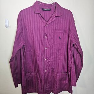 Ralph Lauren Purple Pajama Top Tunic Notched Collar Length Vintage XL